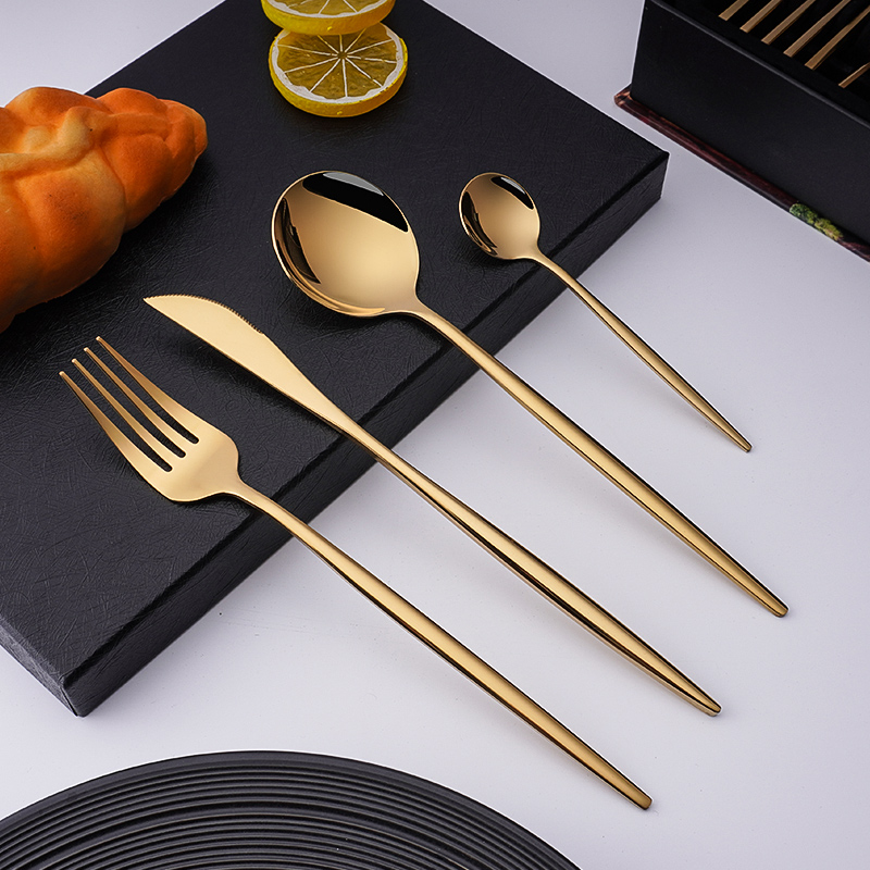 Nordic gold stainless steel cutlery set with polished finish