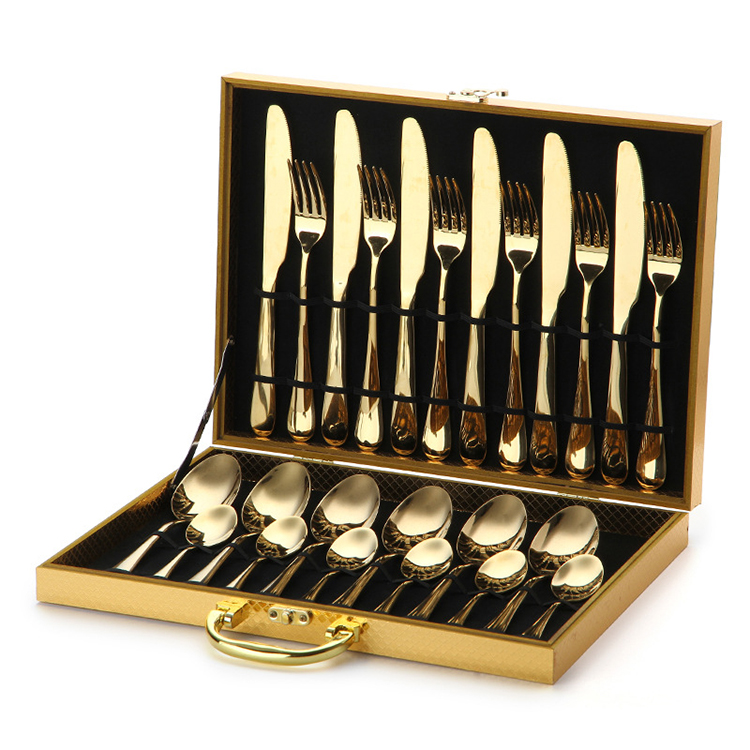 24-piece gold stainless steel cutlery set with gift box for parties and formal dining

