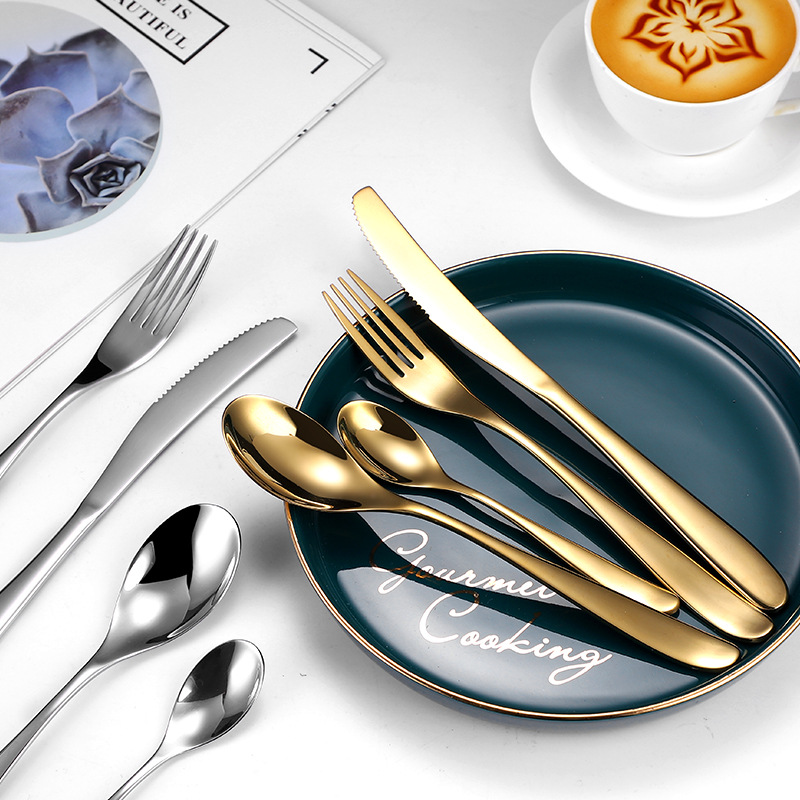 Stainless steel kitchen cutlery set with full utensils for dining and cooking

