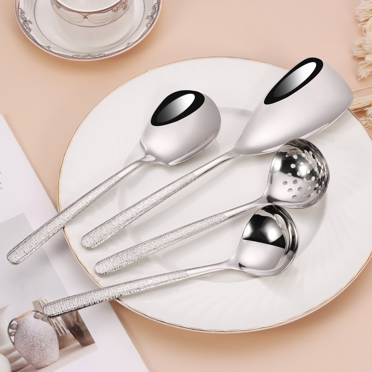 Korean style 304 stainless steel soup spoon and tableware set for restaurant and home use