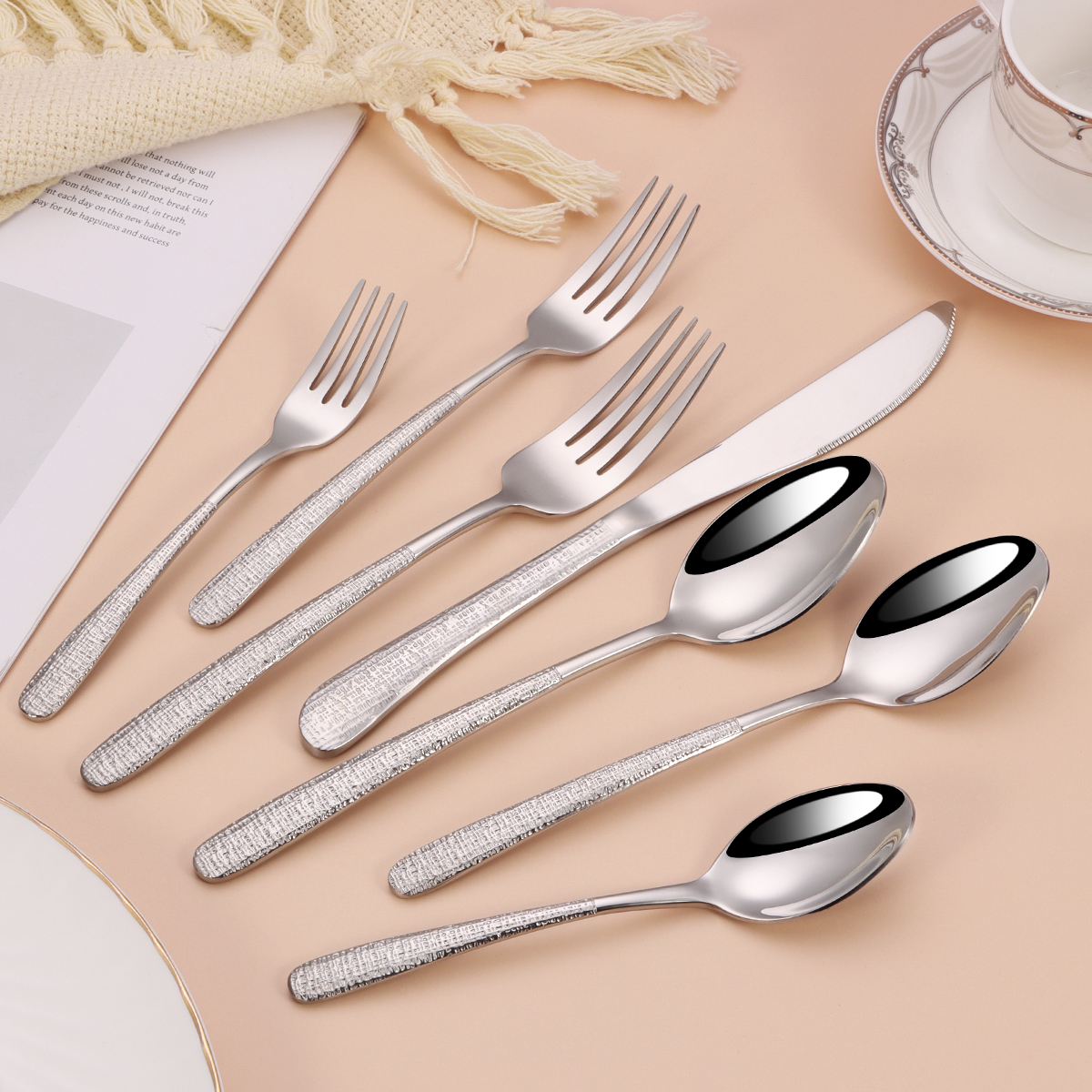 Korean style 304 stainless steel soup spoon and tableware set for restaurant and home use