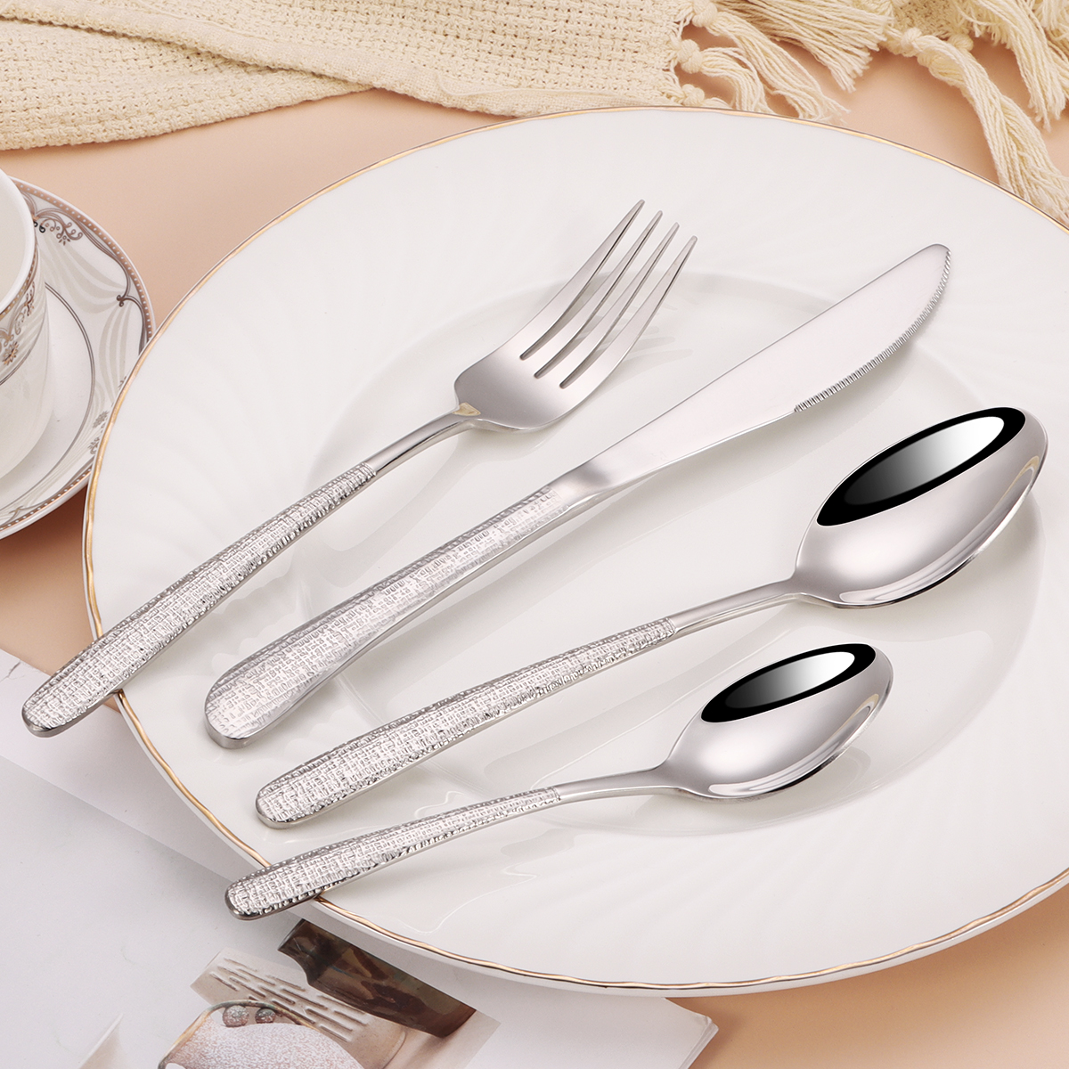 Korean style 304 stainless steel soup spoon and tableware set for restaurant and home use