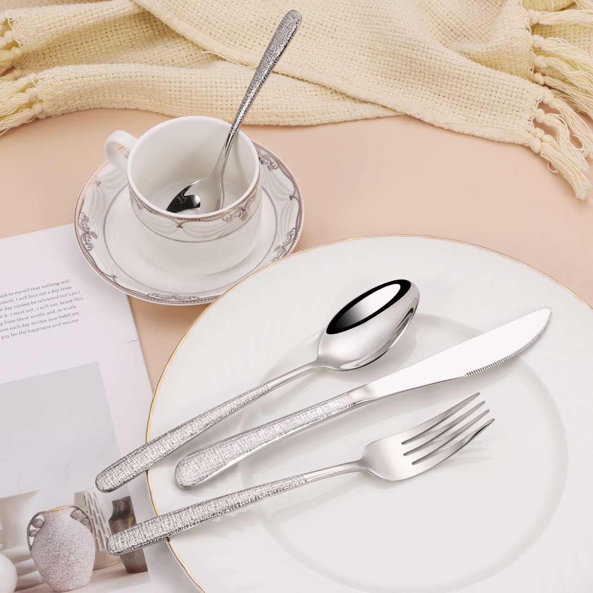 Korean style 304 stainless steel soup spoon and tableware set for restaurant and home use