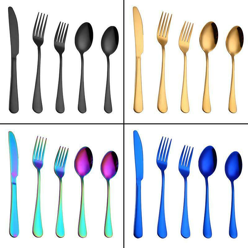 Stainless steel cutlery set with knife, fork, and spoon for restaurant or home use

