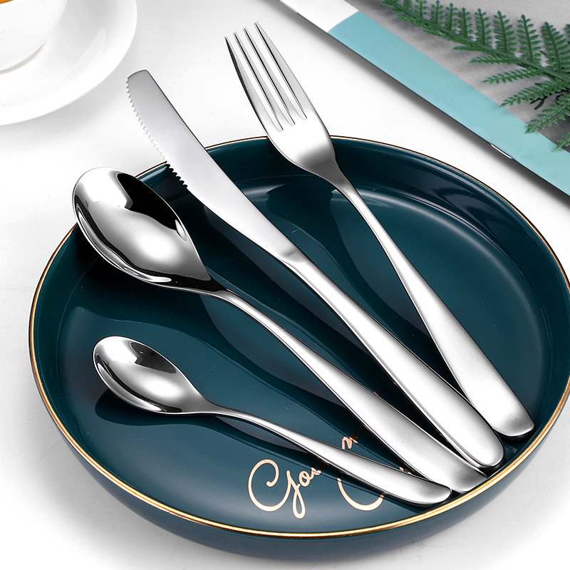 304 stainless steel silverware set including spoon, fork, and knife with polished finish

