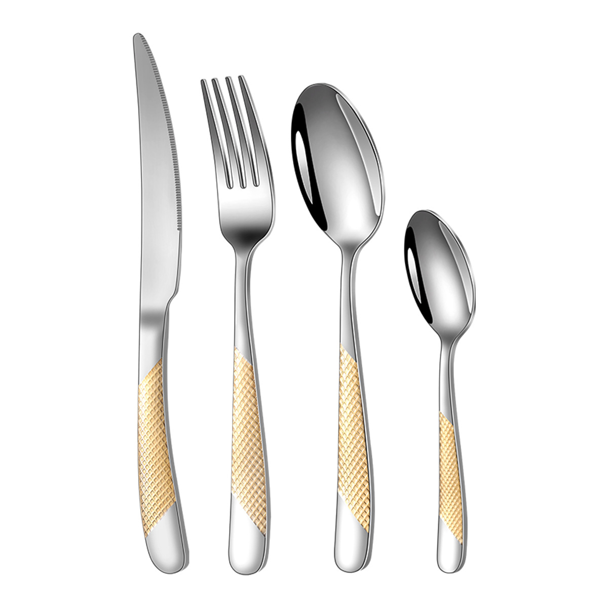 304 stainless steel silverware set including spoon, fork, and knife with polished finish

