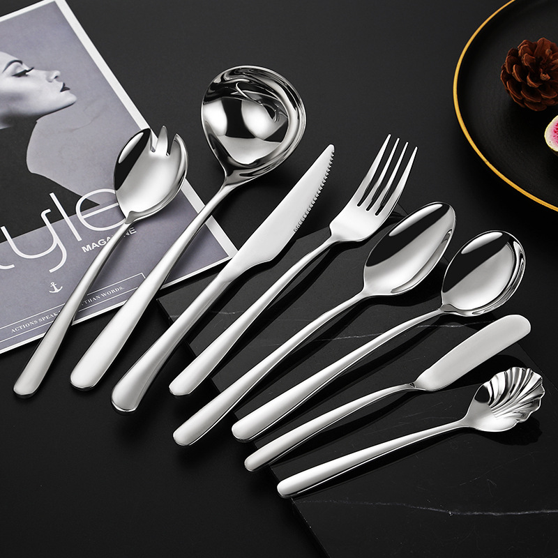 304 stainless steel silverware set including spoon, fork, and knife with polished finish

