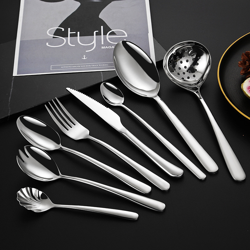304 stainless steel silverware set including spoon, fork, and knife with polished finish

