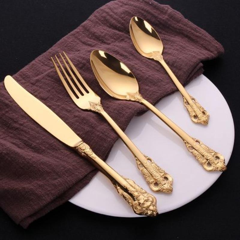 Bulk stainless steel silverware set including spoon, fork, and knife
