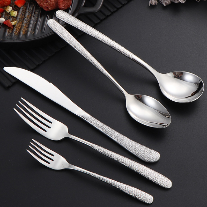 304 stainless steel cutlery set with linen texture for hotels and restaurants


