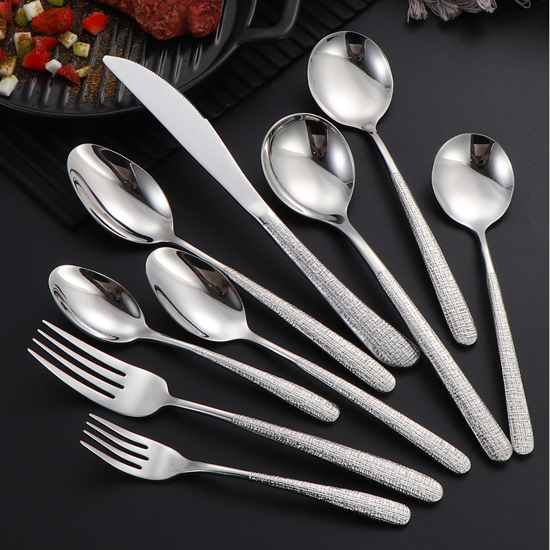 304 stainless steel cutlery set with linen texture for hotels and restaurants

