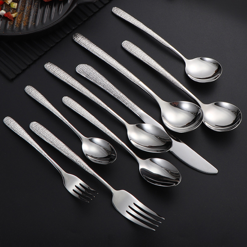 304 stainless steel cutlery set with linen texture for hotels and restaurants

