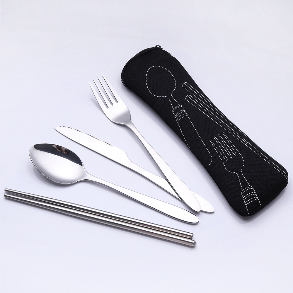 Gold stainless steel spoon and fork cutlery set for luxury restaurant table settings

