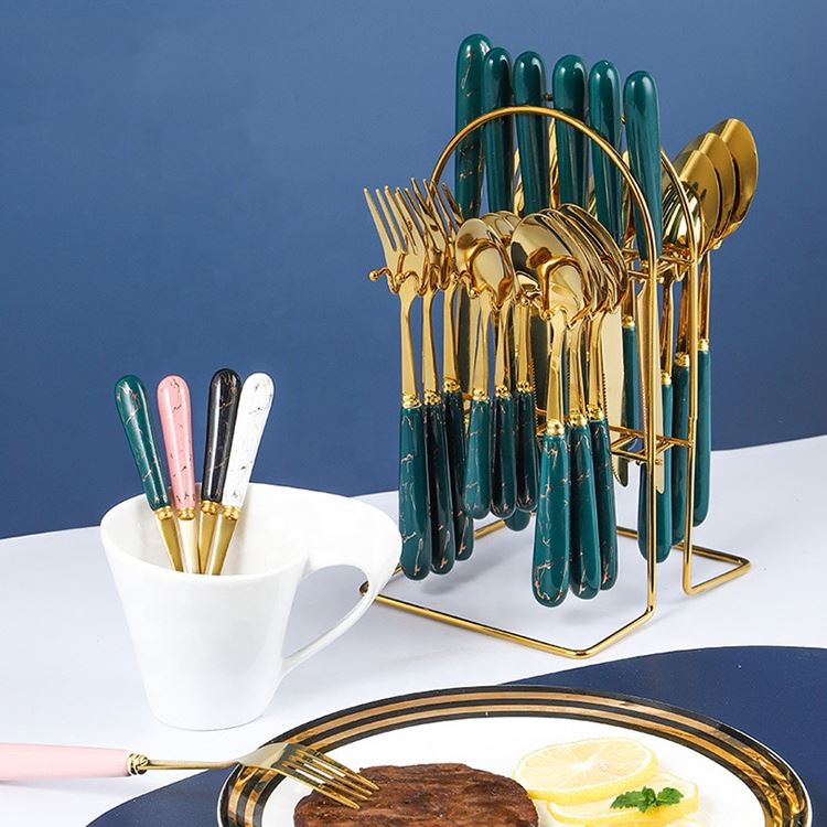 24-piece ceramic handle stainless steel cutlery set with stand and gift box