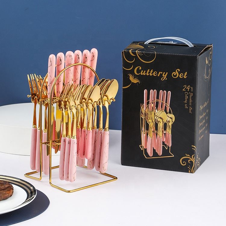 24-piece ceramic handle stainless steel cutlery set with stand and gift box