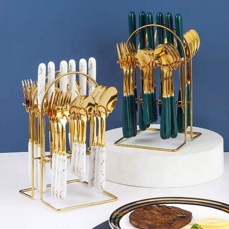 24-piece ceramic handle stainless steel cutlery set with stand and gift box