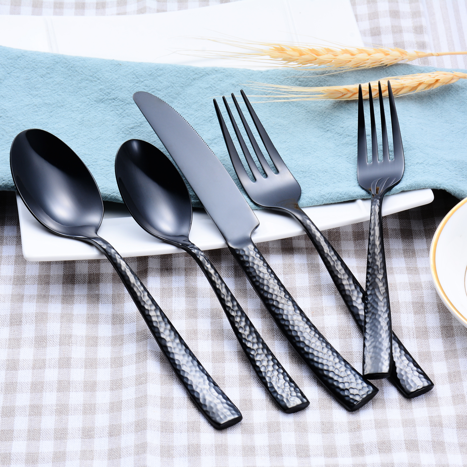 Hammered forged stainless steel silver cutlery set for wedding and catering