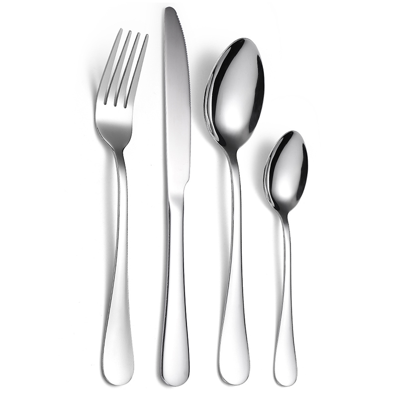 Food-grade stainless steel cutlery set with spoon, fork, and knife for safe dining

