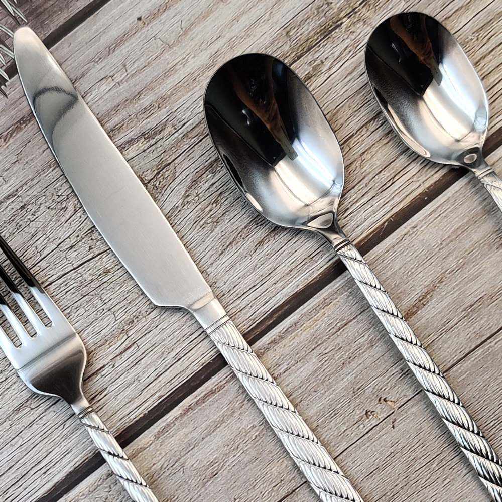 Elegant knife fork spoon cutlery set for weddings, banquets, and party table settings

