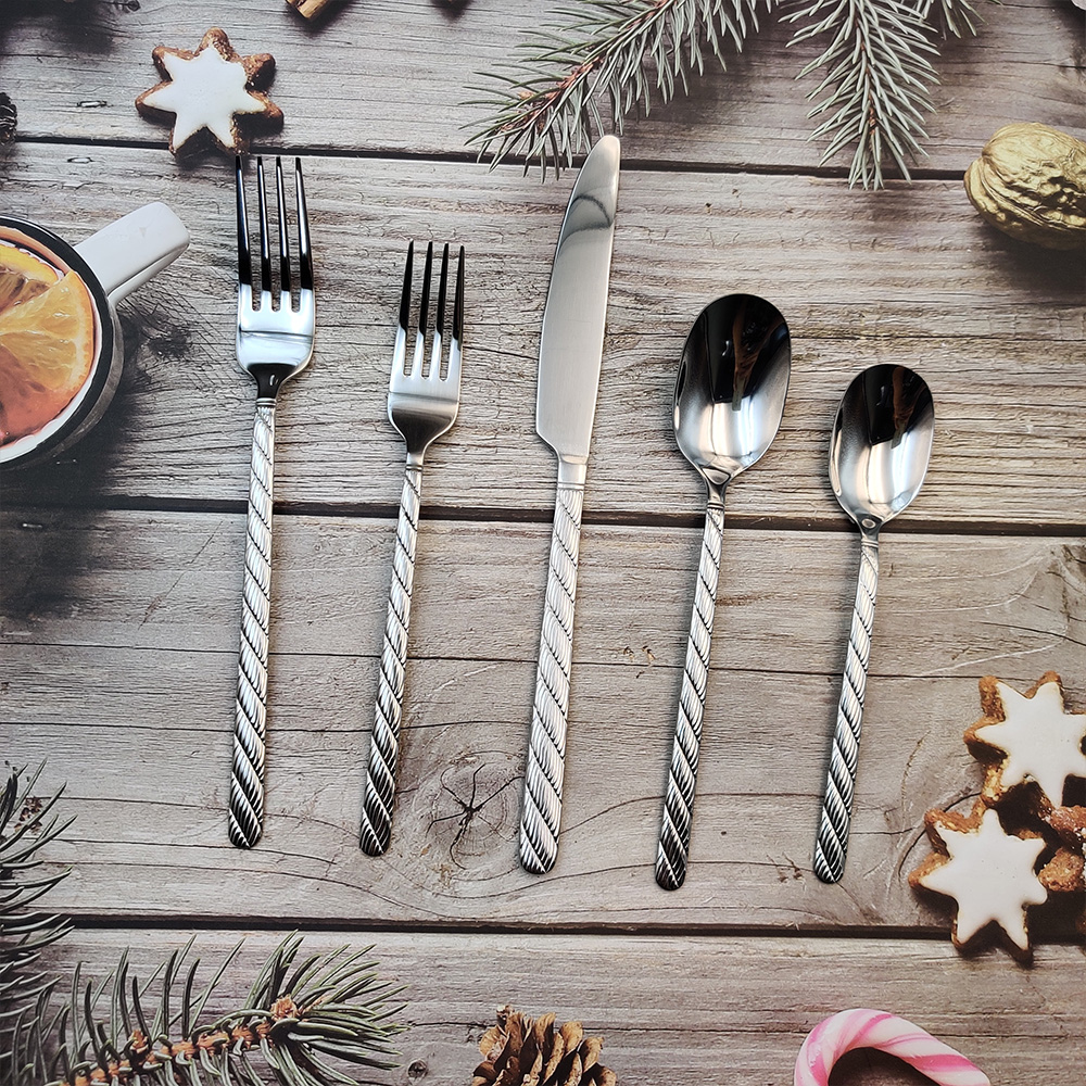 Elegant knife fork spoon cutlery set for weddings, banquets, and party table settings

