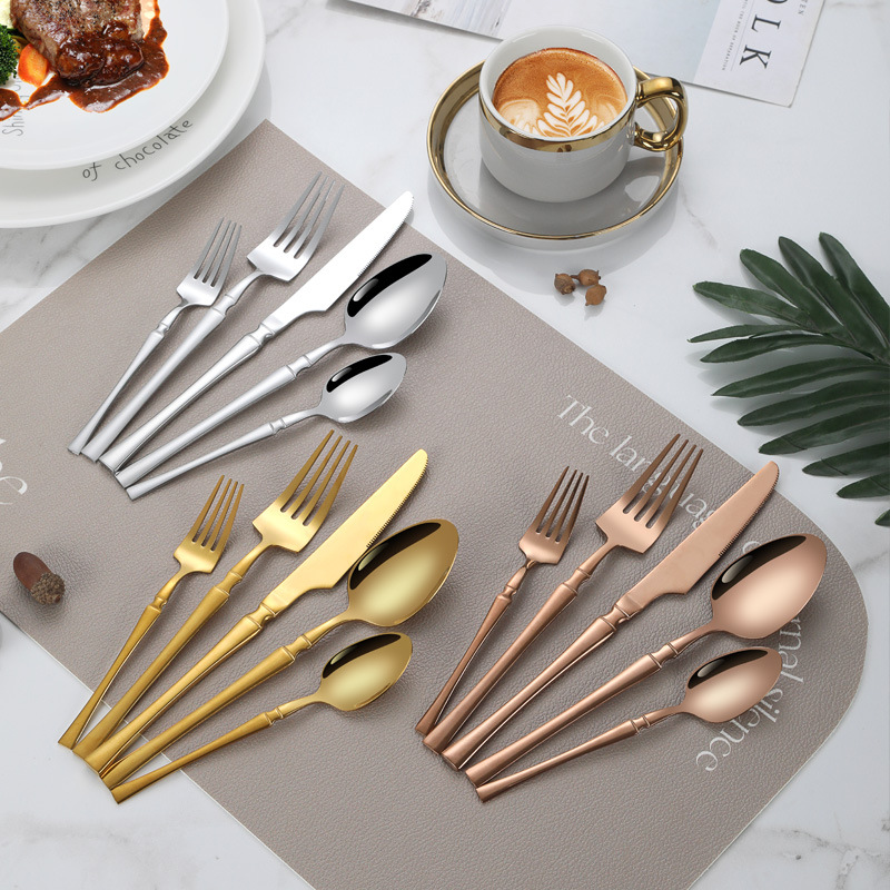 Stainless steel restaurant silverware set with knife, fork, and spoon