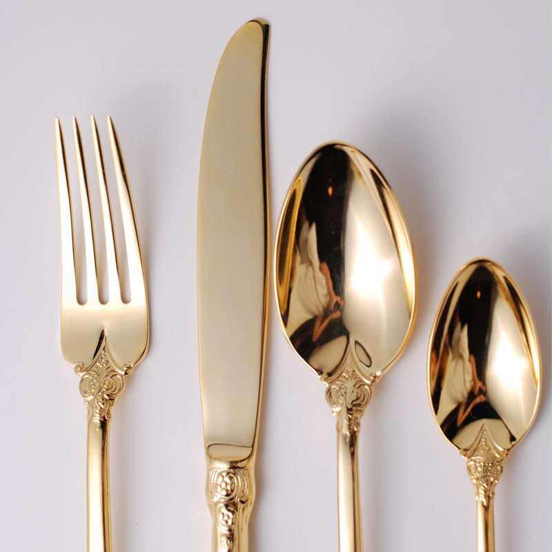 Stainless steel restaurant silverware set with knife, fork, and spoon