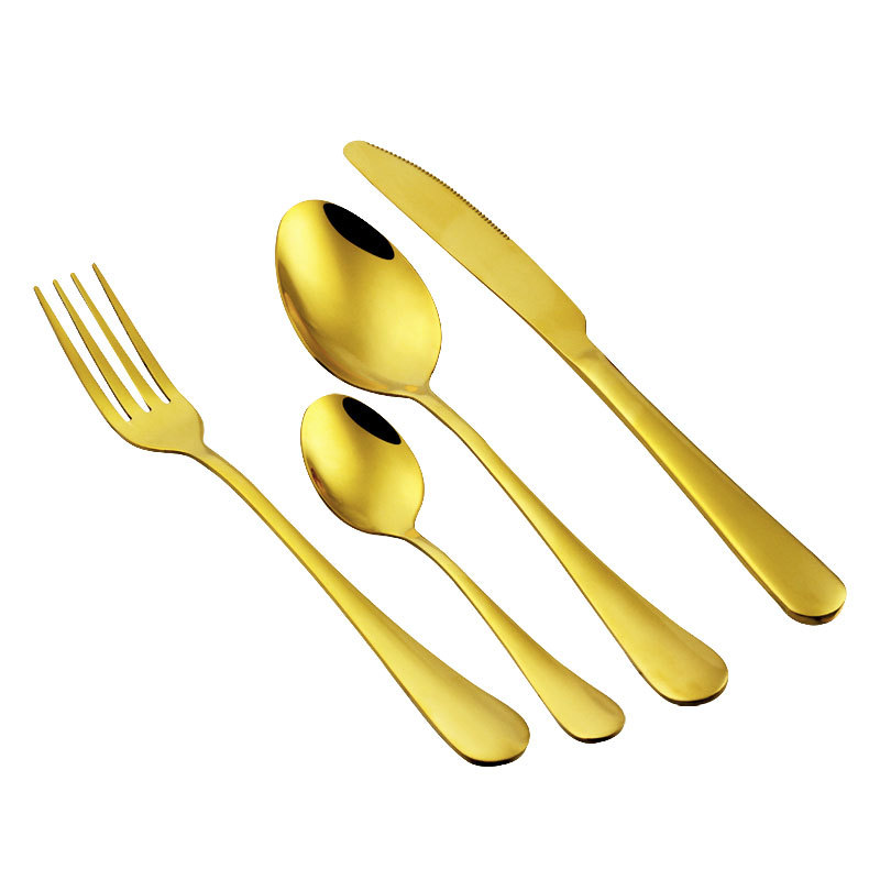 Stainless steel kitchen cutlery set including knife, fork, and spoon