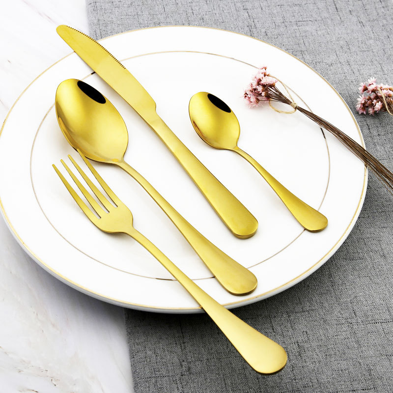Stainless steel kitchen cutlery set including knife, fork, and spoon