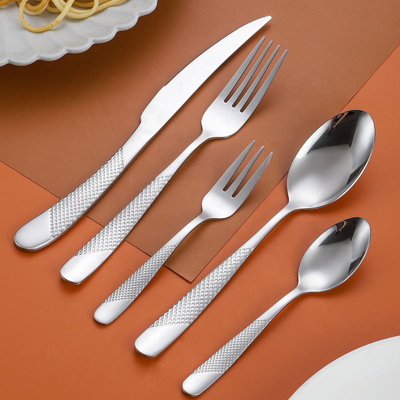 Stainless steel knife and spoon metal cutlery set for kitchen or restaurant use


