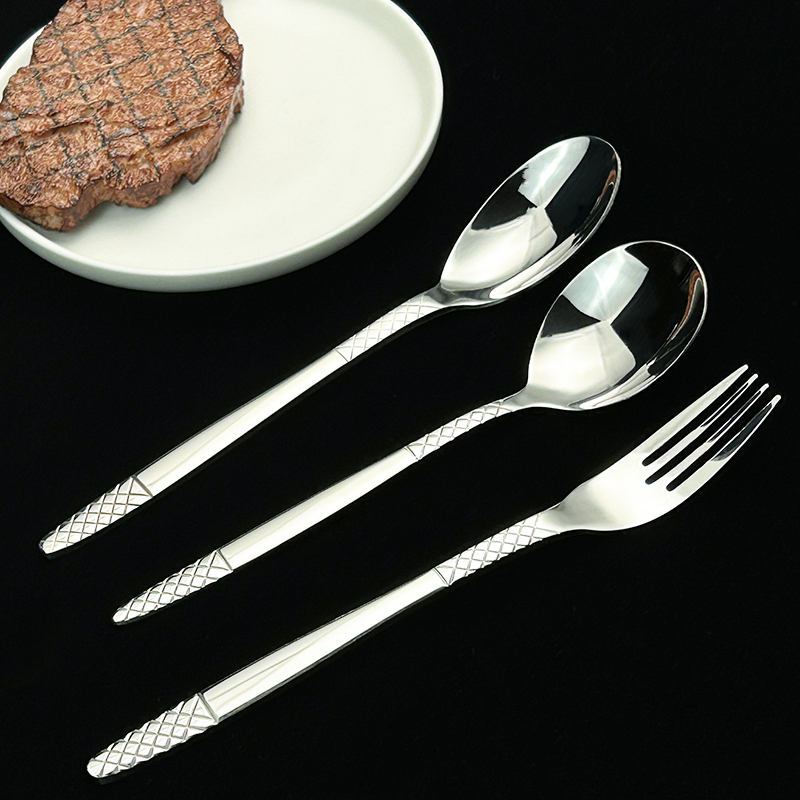 Stainless steel knife and spoon metal cutlery set for kitchen or restaurant use

