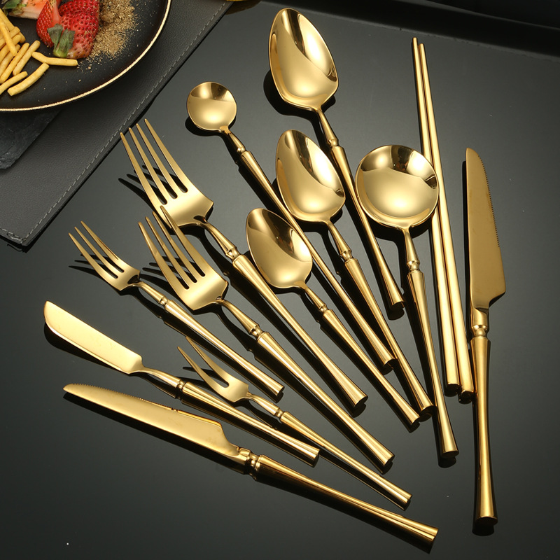 Reusable gold stainless steel cutlery set with elegant modern design


