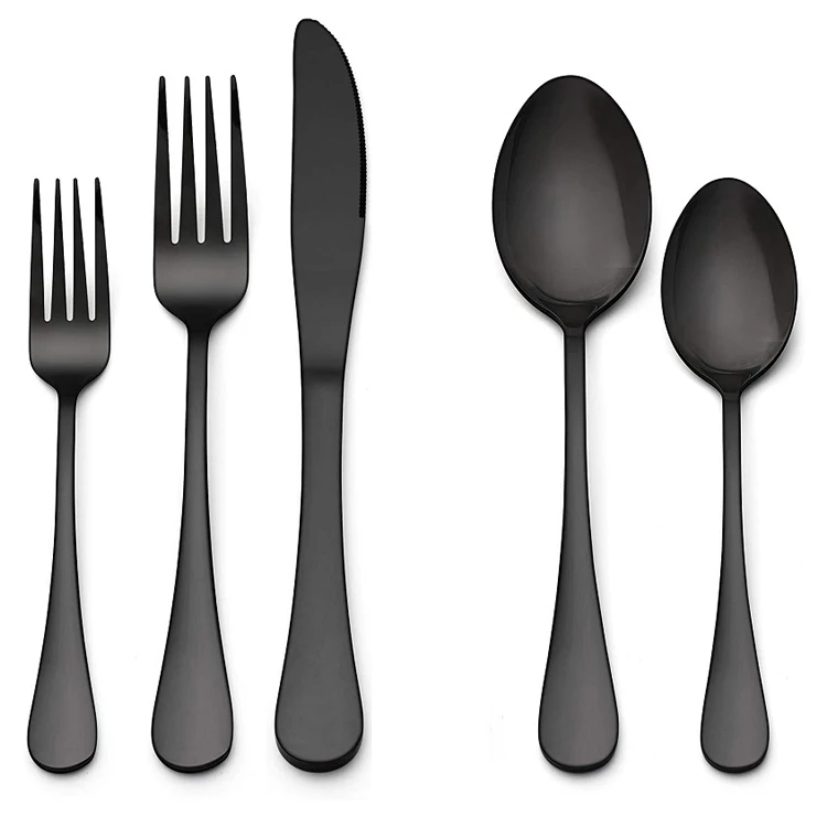 Black Stainless Steel Silverware Set with Steak Knife