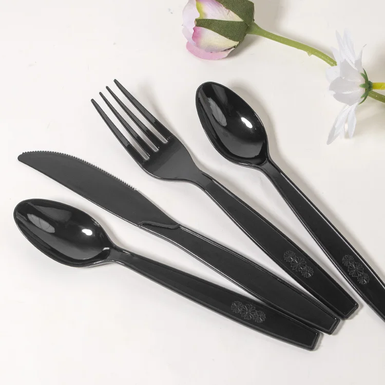 Black Stainless Steel Silverware Set with Steak Knife