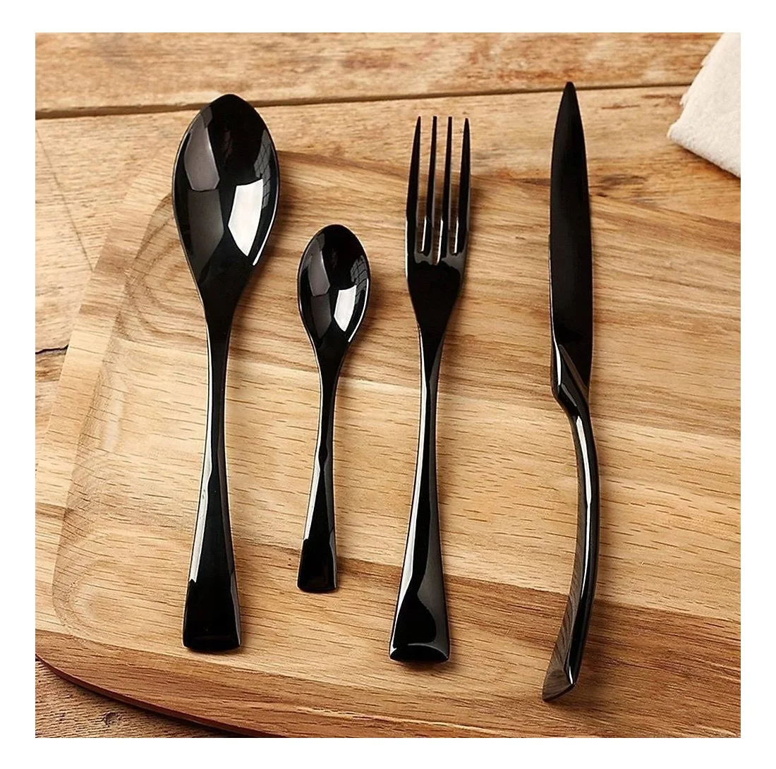 Black Stainless Steel Silverware Set with Steak Knife