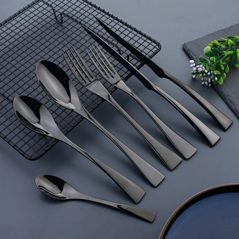 Black Stainless Steel Silverware Set with Steak Knife