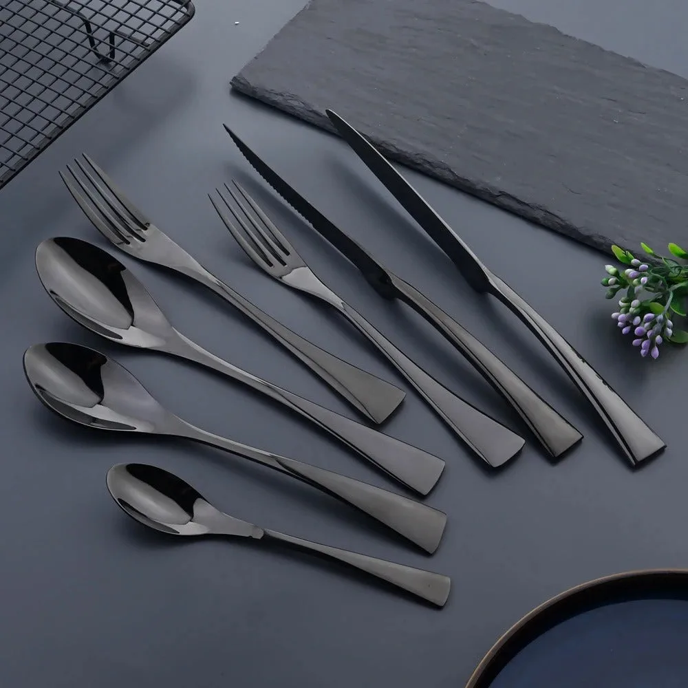 Black Stainless Steel Silverware Set with Steak Knife