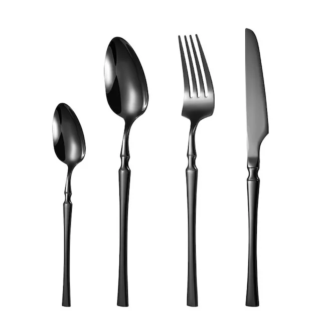 Black Silverware Set Mirror Polished Flatware