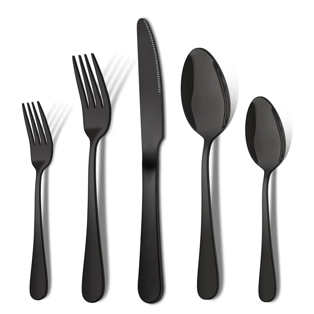 Black Silverware Set Mirror Polished Flatware