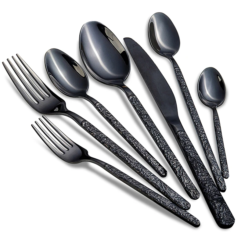 Black Silverware Set Mirror Polished Flatware