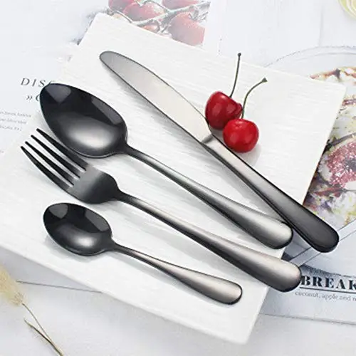 Black Silverware Set Mirror Polished Flatware