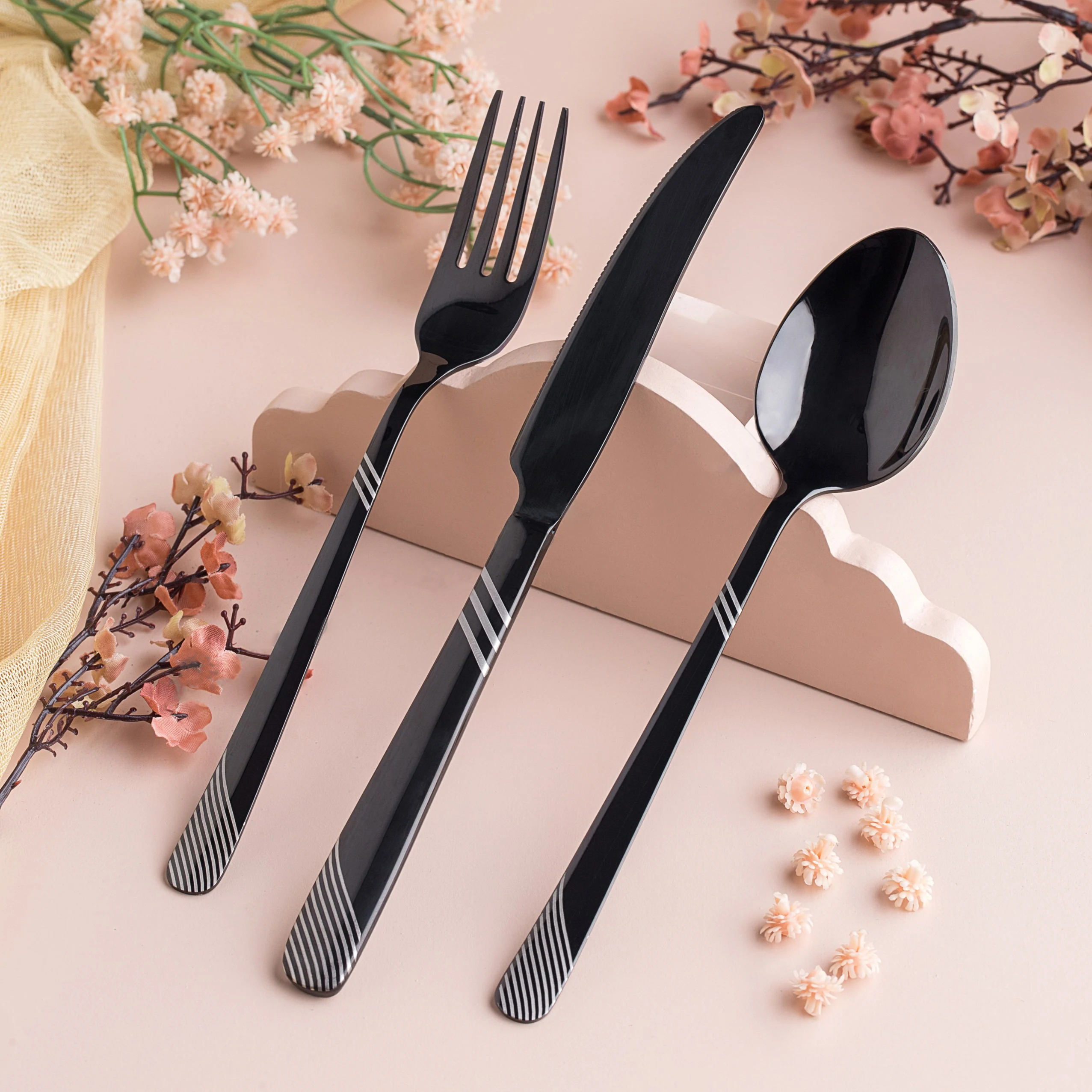 Black Silverware Set Mirror Polished Flatware