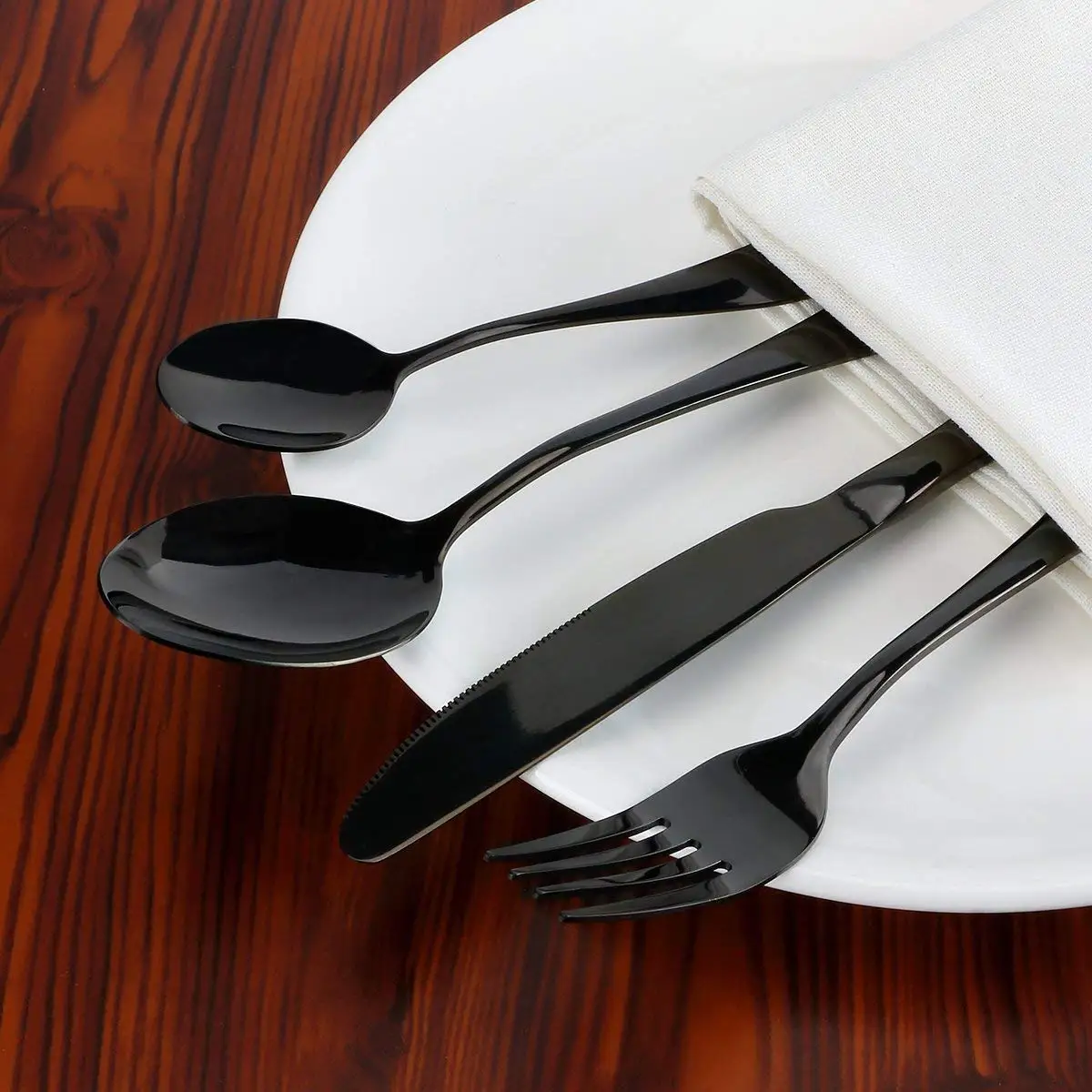 Black Silverware Set Mirror Polished Flatware