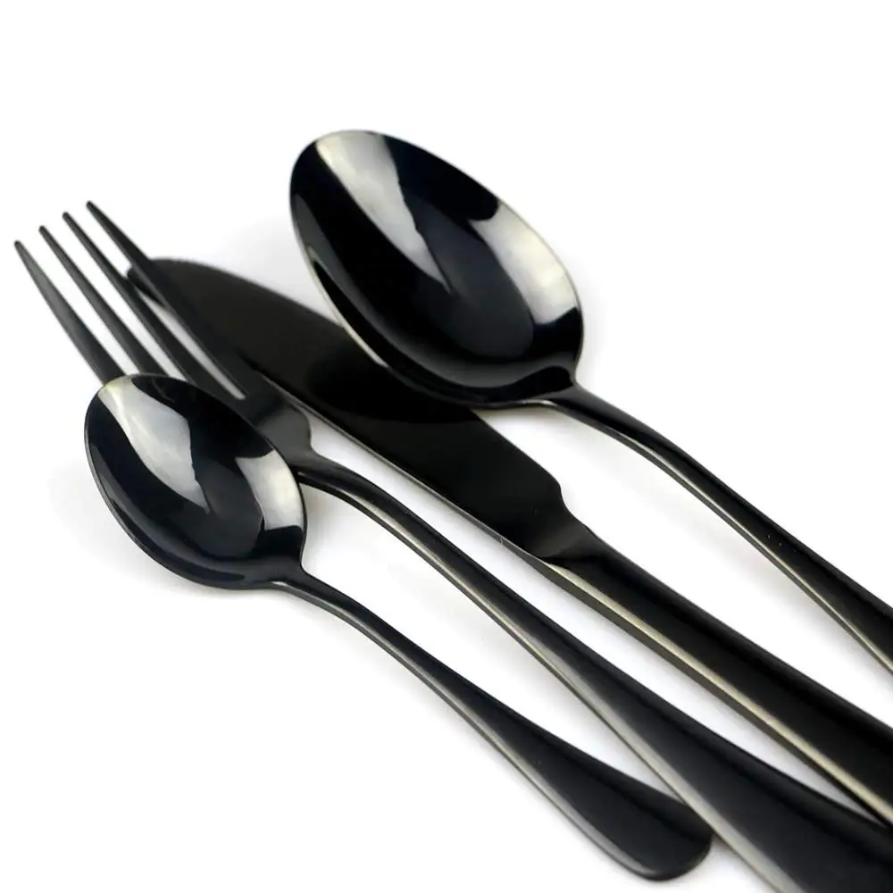 Black Silverware Set Mirror Polished Flatware
