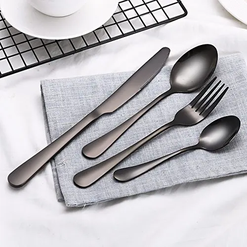 Black Silverware Set Mirror Polished Flatware
