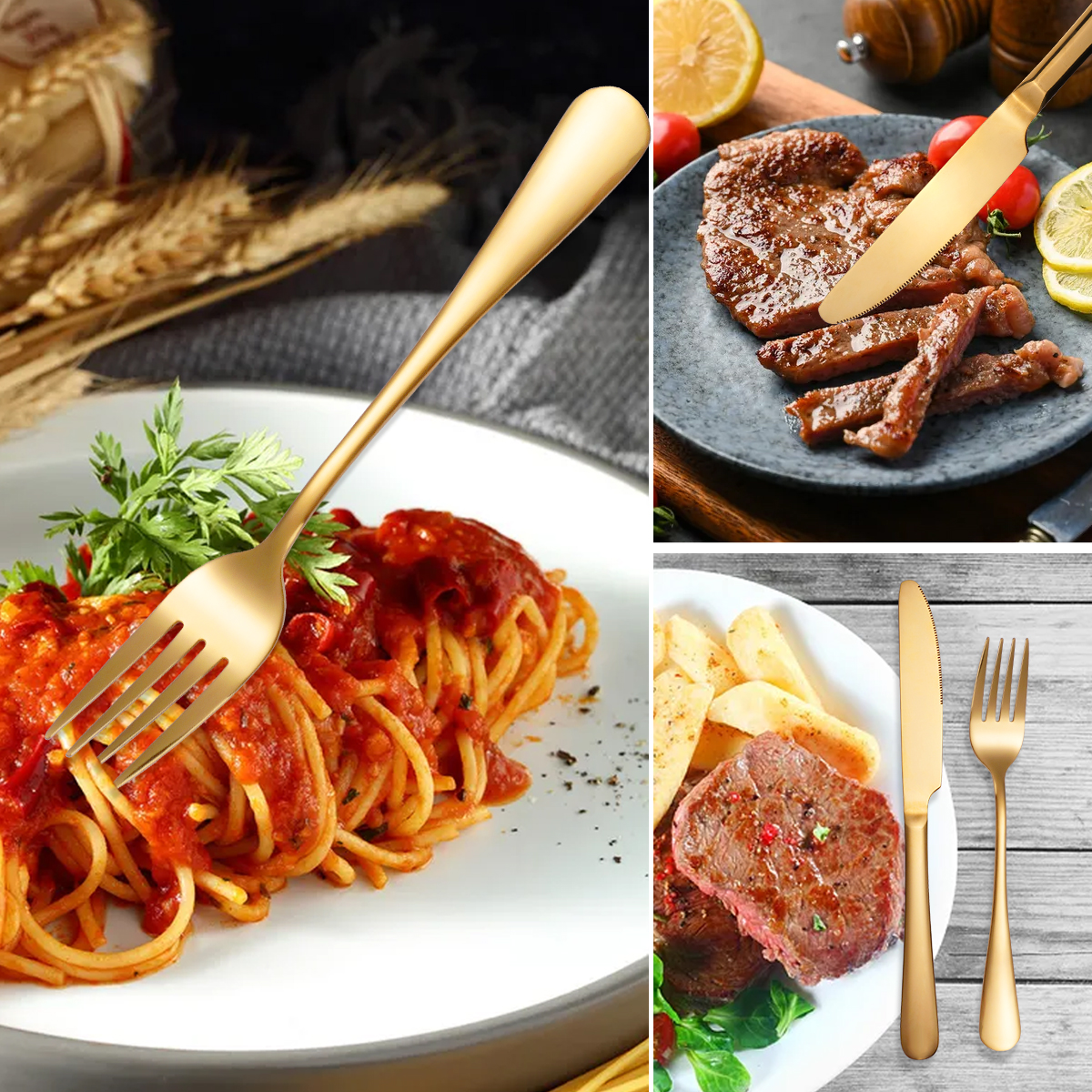 Bulk luxury gold and silver stainless steel cutlery set for hospitality use