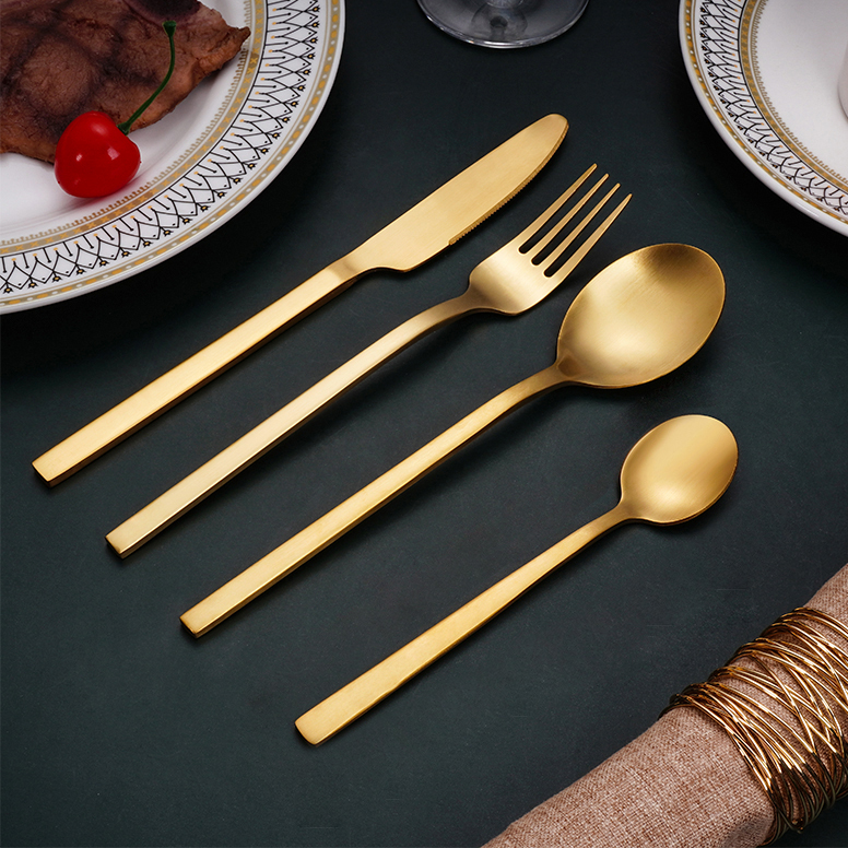 Bulk luxury gold and silver stainless steel cutlery set for hospitality use