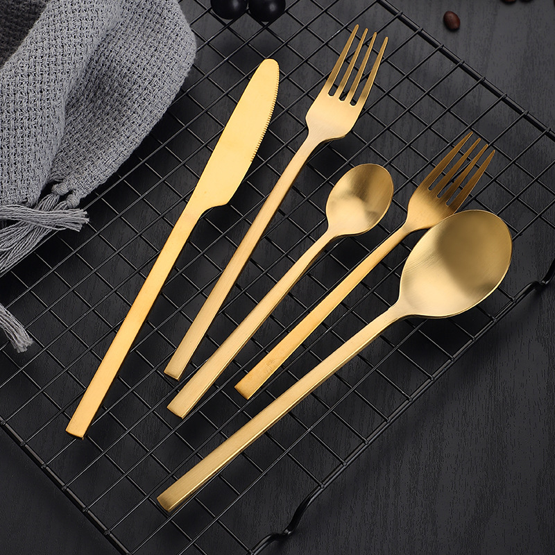 Bulk luxury gold and silver stainless steel cutlery set for hospitality use
