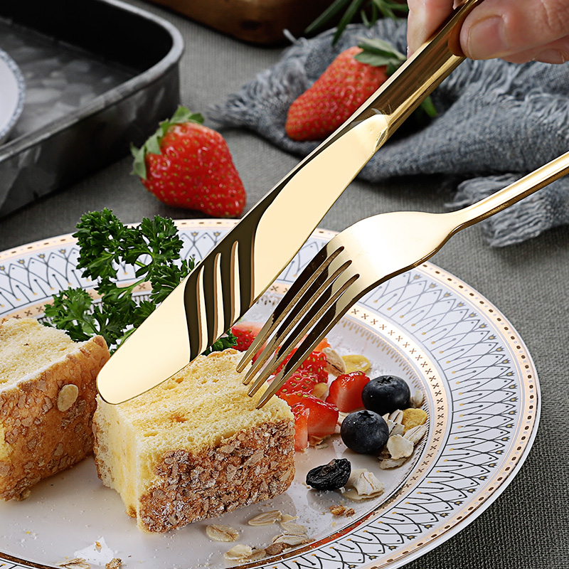 Stainless steel serving cutlery set with knife, fork, and spoon