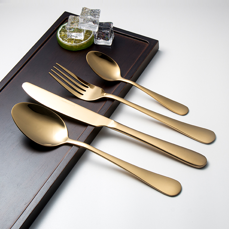 Gold stainless steel cutlery set for hotel and wedding banquet use

