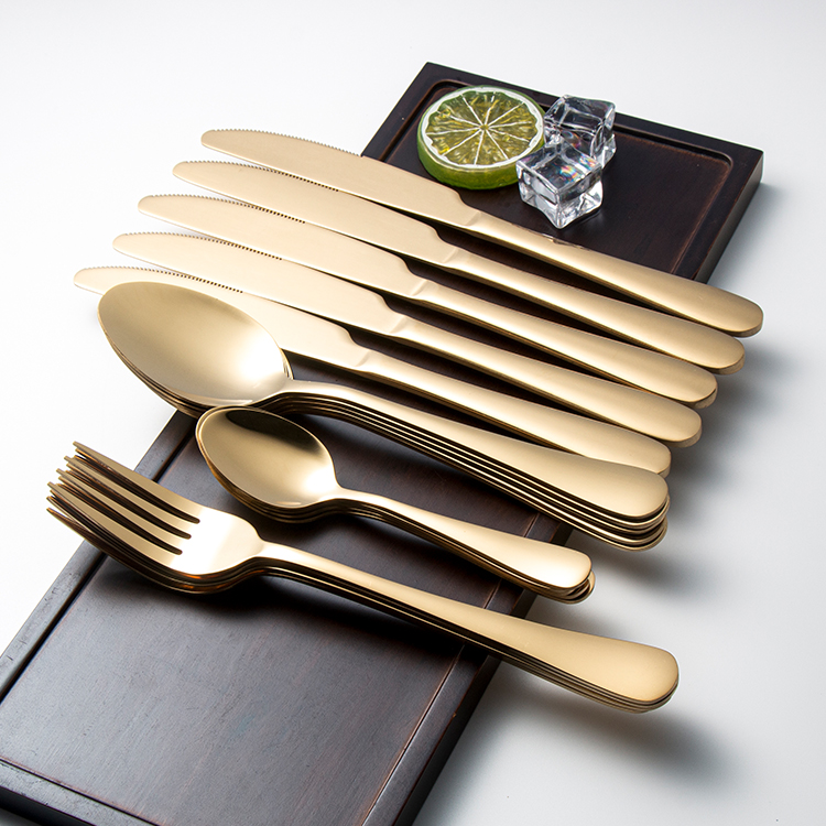 Gold stainless steel cutlery set for hotel and wedding banquet use


